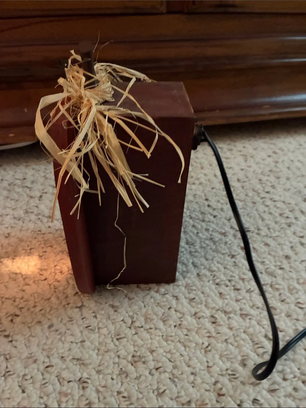 Halloween Red Wooden Jack-O'-Lantern Table Light